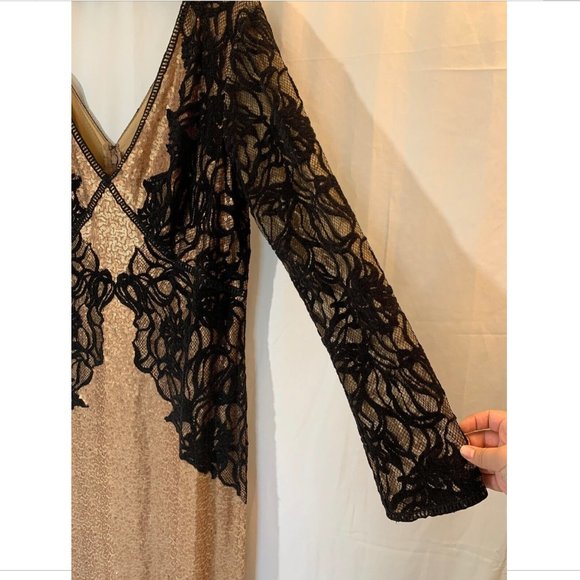 NEW $668 Tadashi Shoji Vulcan Lace Sequin Long Sleeve Gown Copper [SZ‎ 16 ] - Picture 7 of 13